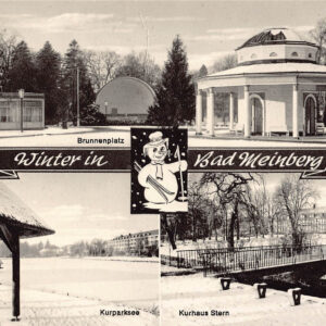 Bad Meinberg im Winter &ndash; Brunnenplatz, Kurparksee, Kurhaus Stern 1980er