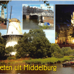 Groeten uit Middelburg – Mehrbildkarte Windmühle, Rathaus, Kanal