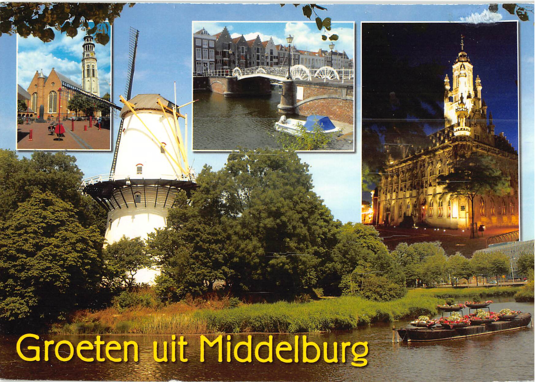 Groeten uit Middelburg – Mehrbildkarte Windmühle, Rathaus, Kanal