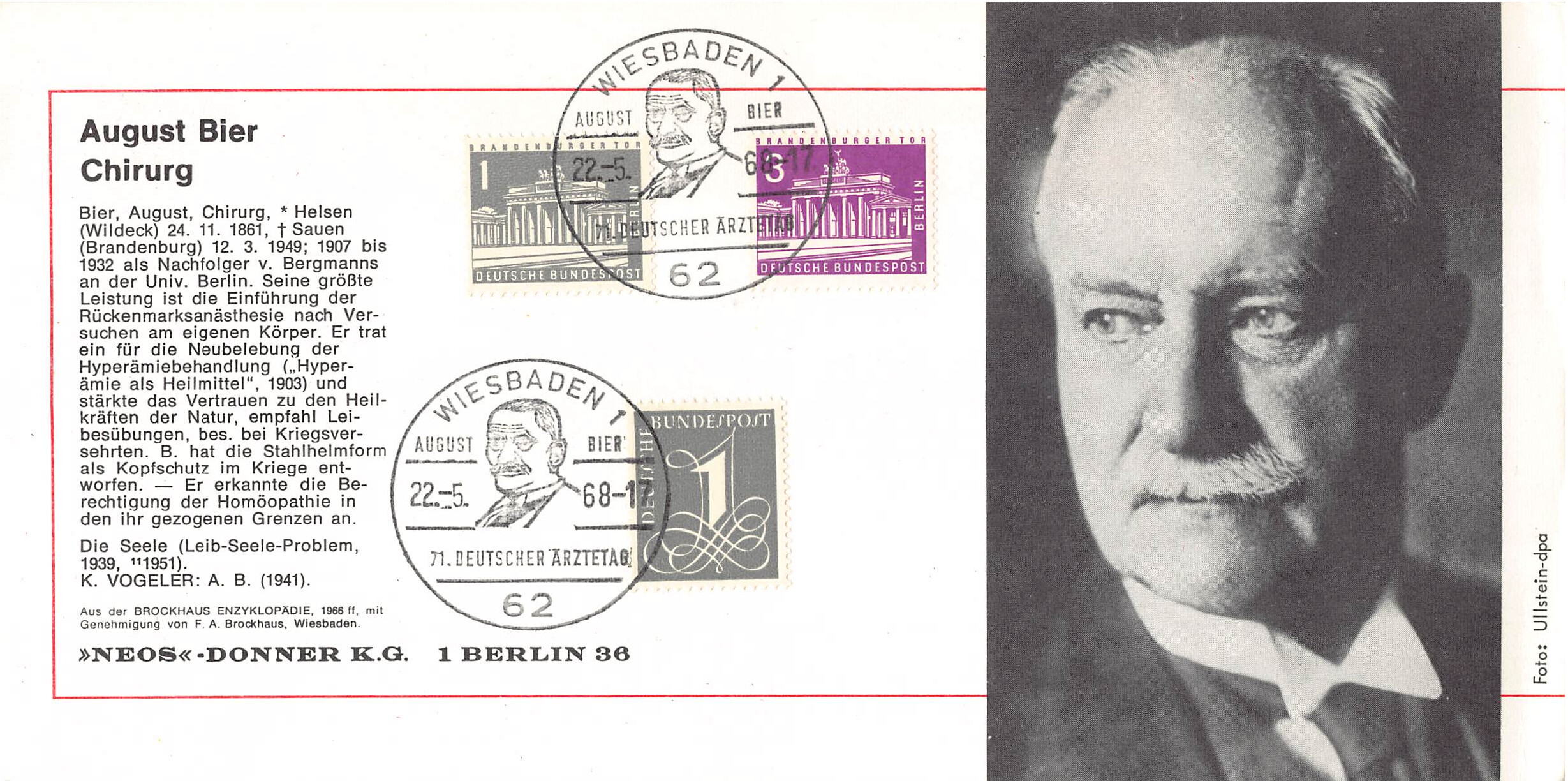 Werbekarte August Bier Chirurg 71. Dt. Ärztetag Wiesbaden 1968
