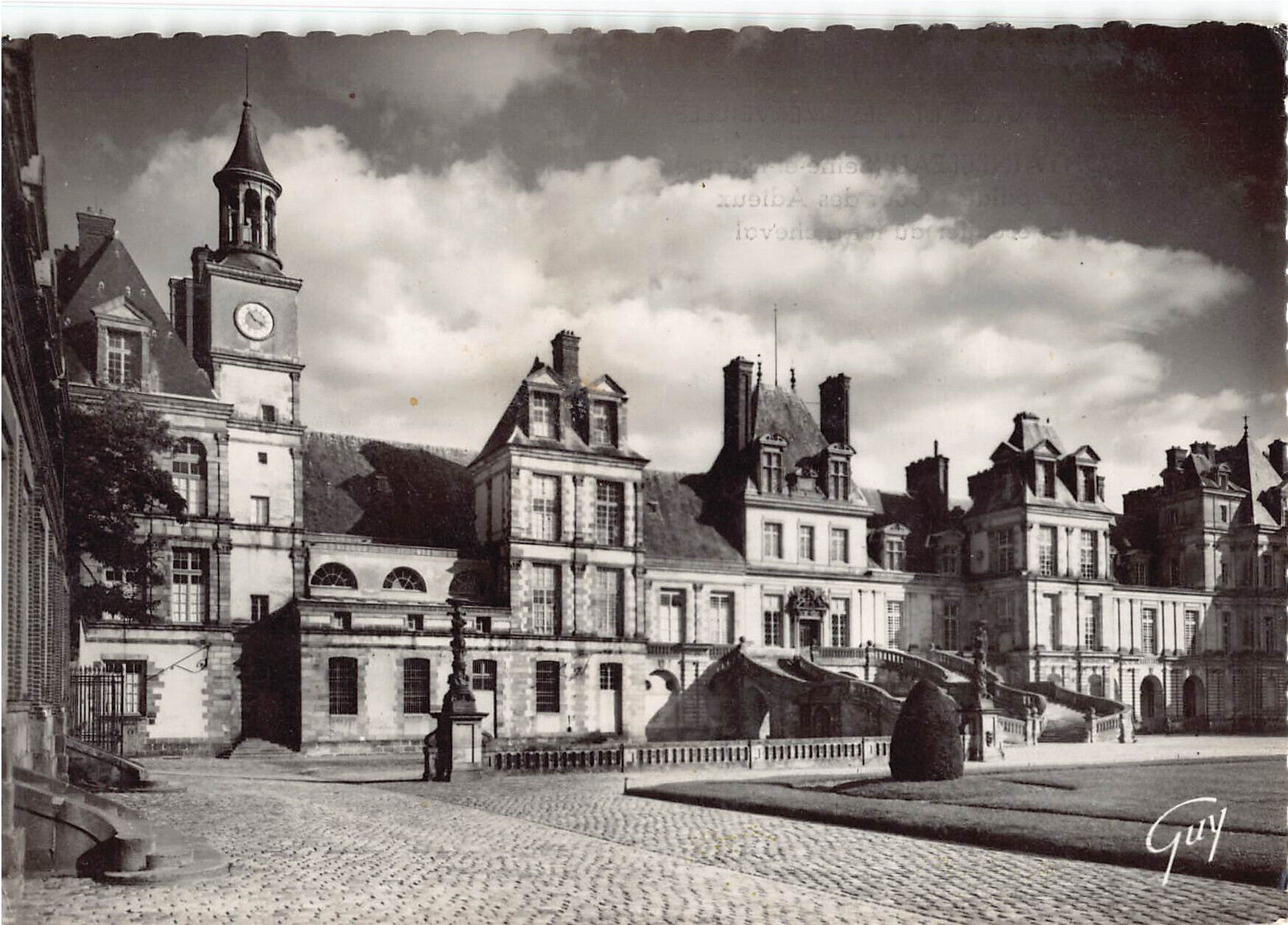Fontainebleau Schloss Cour des Adieux & Hufeisentreppe ~1944 Fotokarte