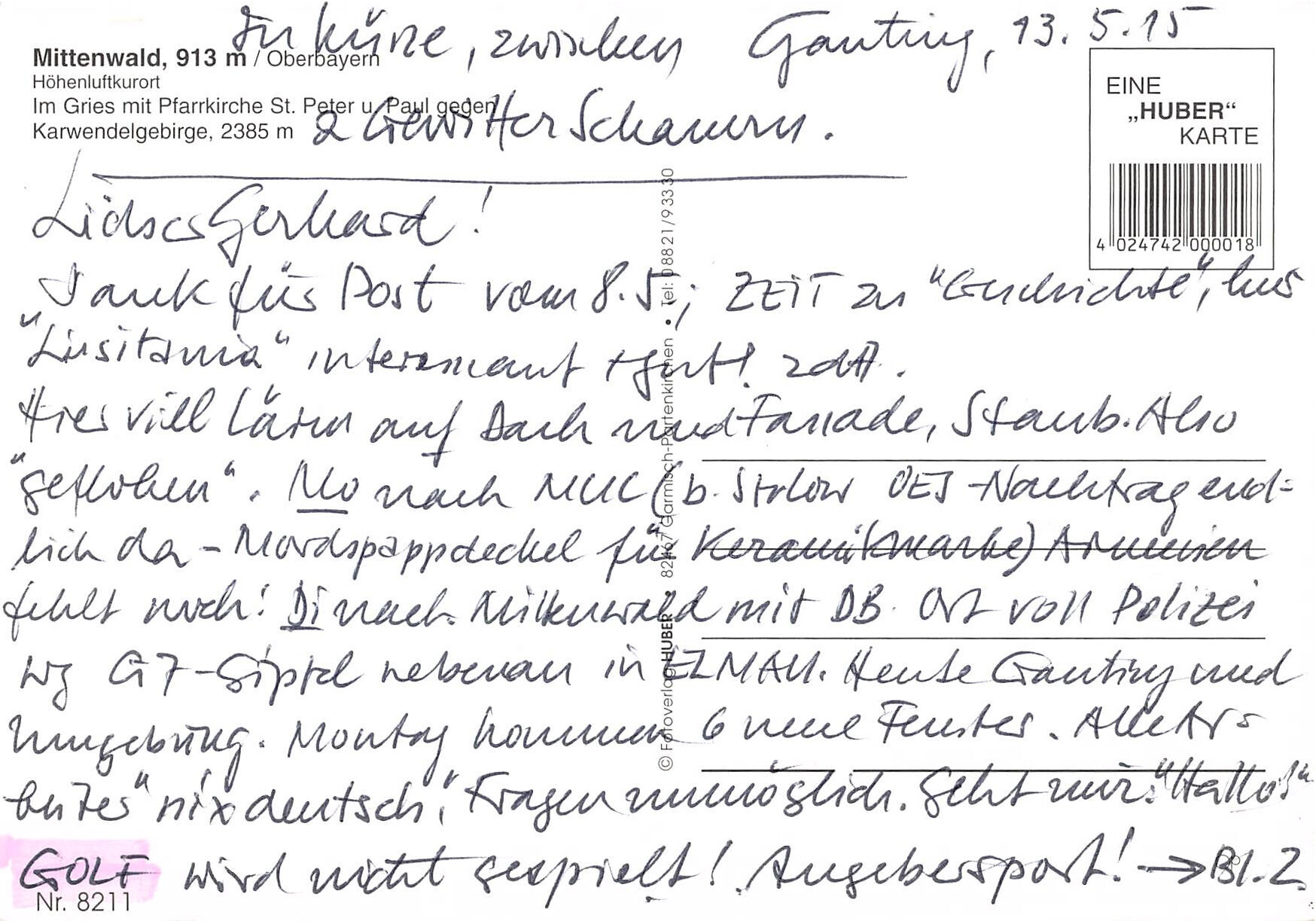 Mittenwald Karwendelgebirge – Ortszentrum mit Kirche, 1990er Jahre – Bild 2