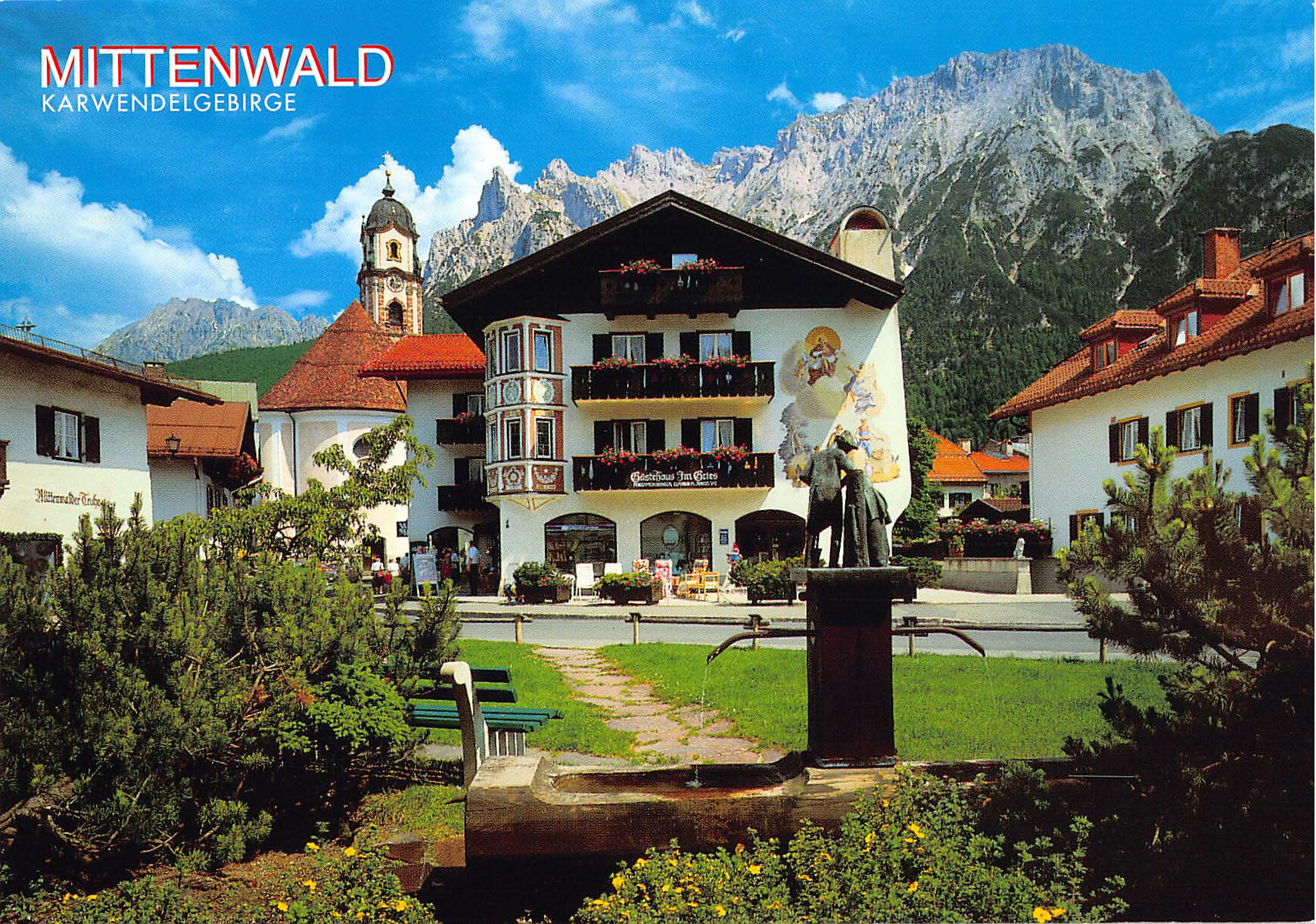 Mittenwald Karwendelgebirge – Ortszentrum mit Kirche, 1990er Jahre