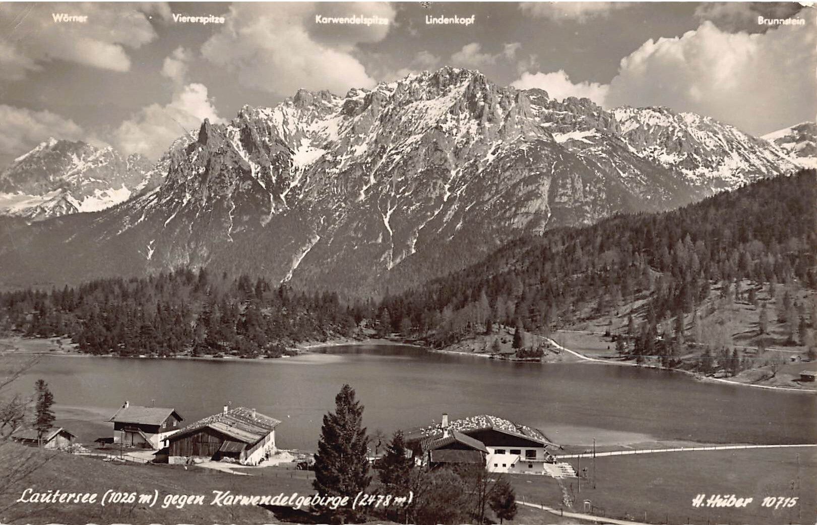 Lautersee gegen Karwendelgebirge – Fotokarte Bayern ca. 1960