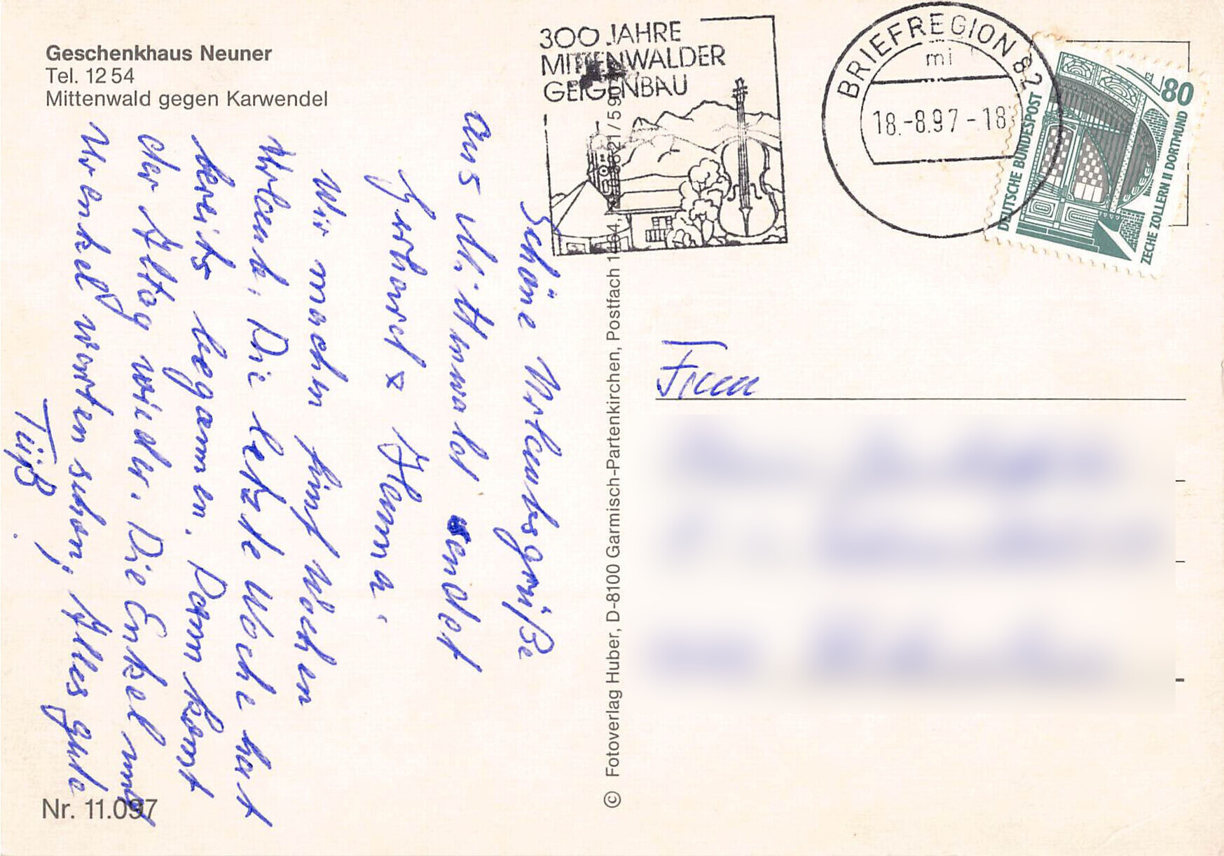 Grüsse aus Mittenwald – Mehrbildkarte Bayern, gelaufen 1997 – Bild 2