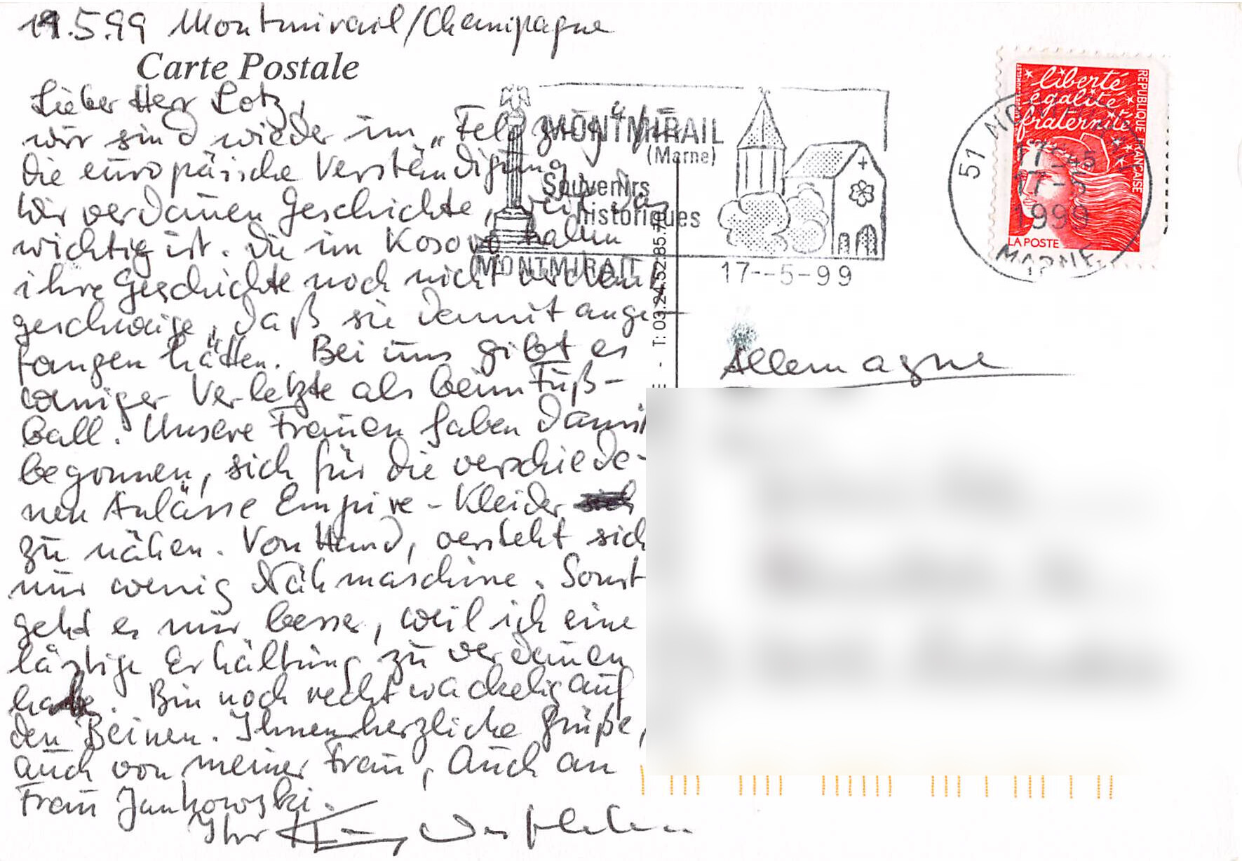 Montmirail-Marne, Frankreich – Schloss & Spiegelung, gelaufen 1999 – Bild 2